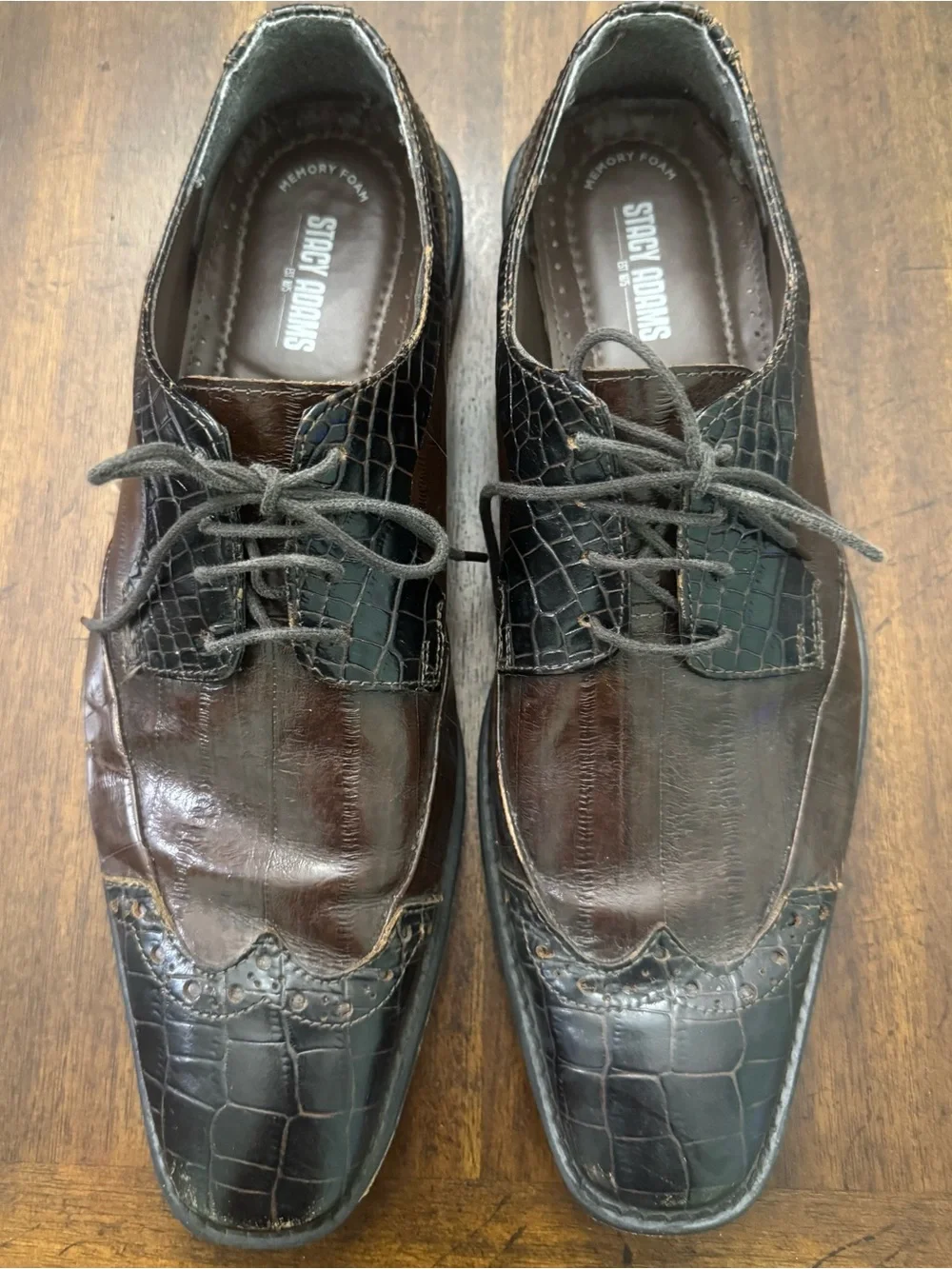 Stacy Adams Brown and Black Croc-Embossed Wingtip Oxfords